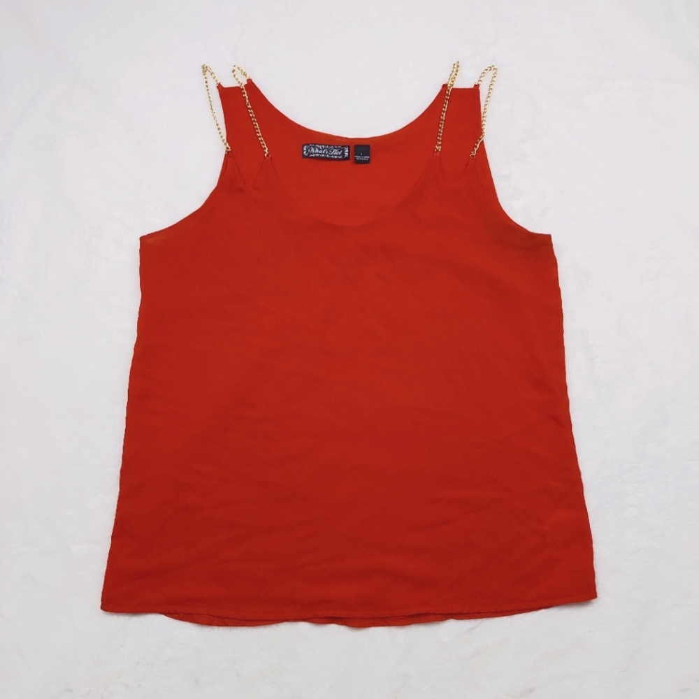What's Hot Red Sheer Lightweight Gold Chain Sleeveless Top Blouse Size L